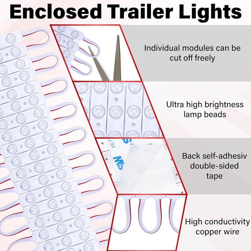 ecocstm 60 Led Van Interior Light Kits, 12V Led Light Strip, Cargo Van Accessories, Ceiling Work Lights Kit, Enclosed Trailer Lights for Truck Vans RV Boats Caravans, 20 Modules(White) - Image 3